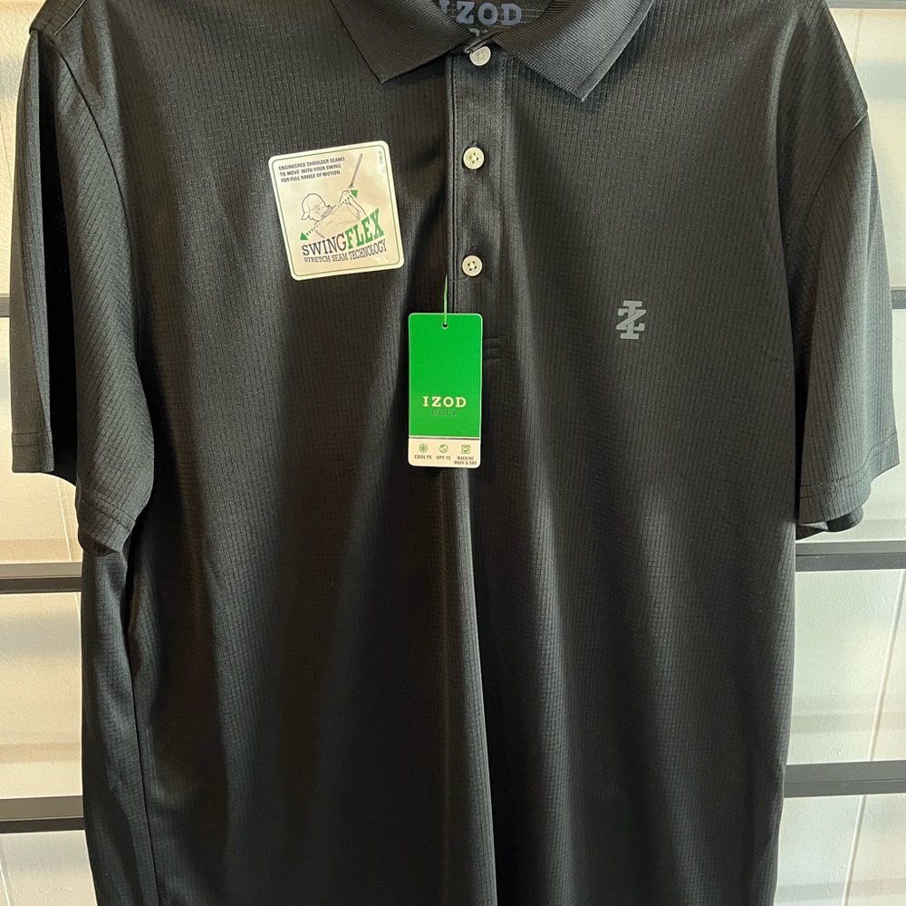 NWT Womens IZOD GOLF, M, Black, SWINGLFEX, STRETCH, COOL FX, UPF15 Polo, A8
